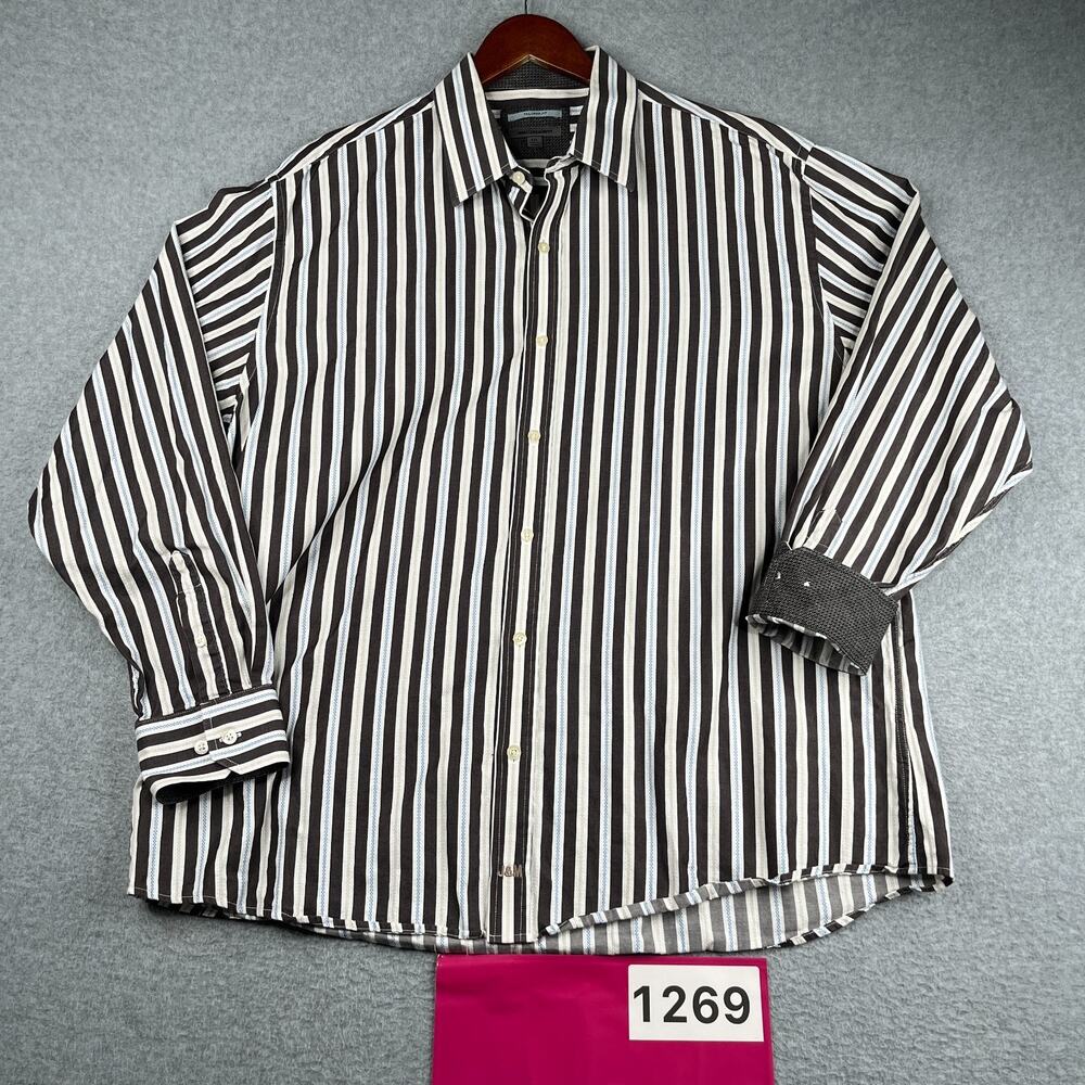 Johnston & Murphy Tailored Fit Shirt Gray Striped Button Up Long Sleeve Mens 2XL